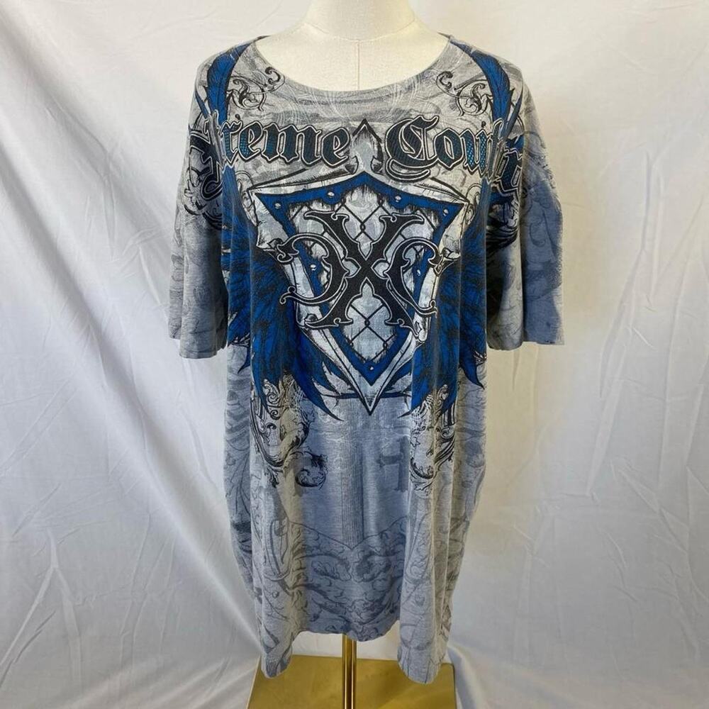 Xtreme Couture blue grey wings skull graphic tee size XL grunge y2k skater